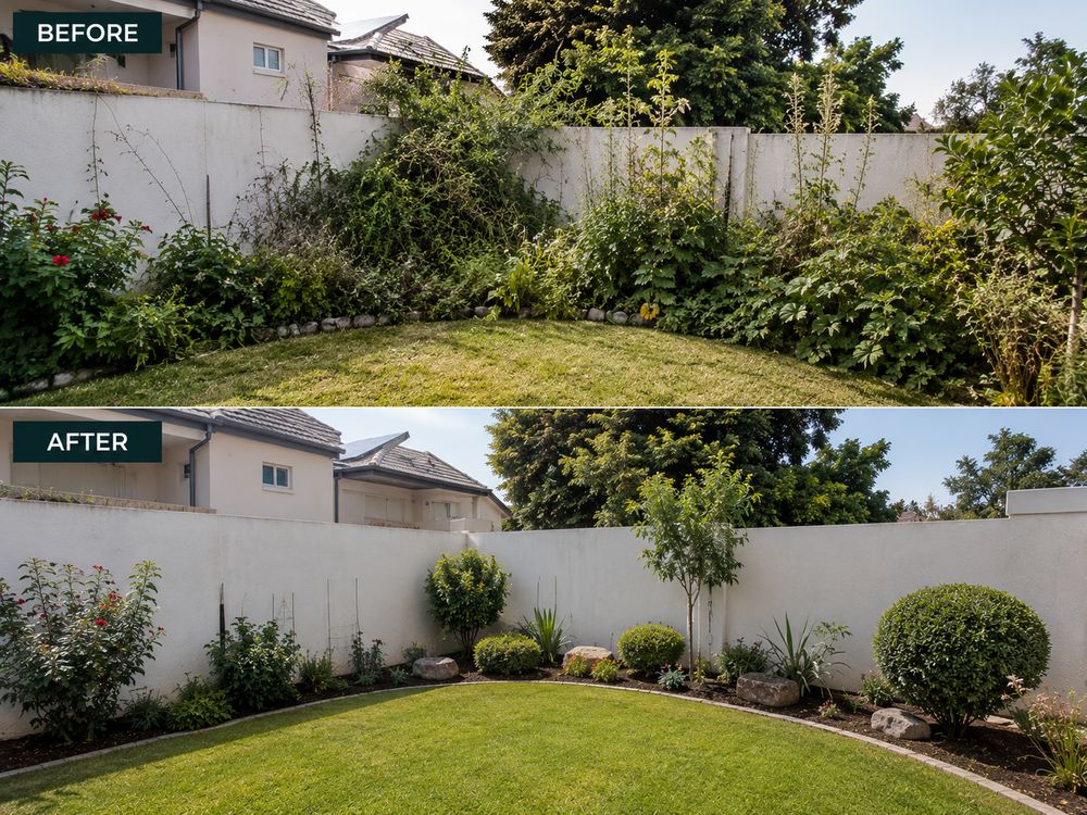 Before and after garden cleanup for a Johannesburg property