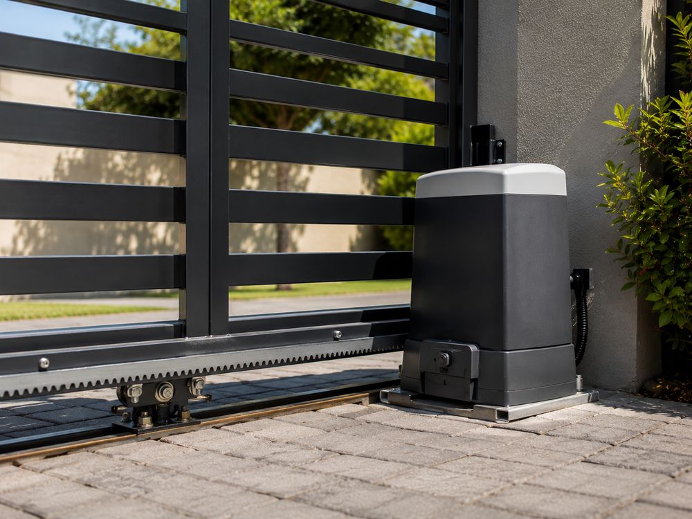 Electric gate motor installation for a residential driveway
